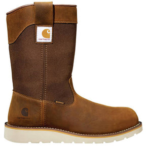 Carhartt 10" Women's Wellington Steel-Toe Waterproof Pull-On Wedge Work Boot Brown Profile View