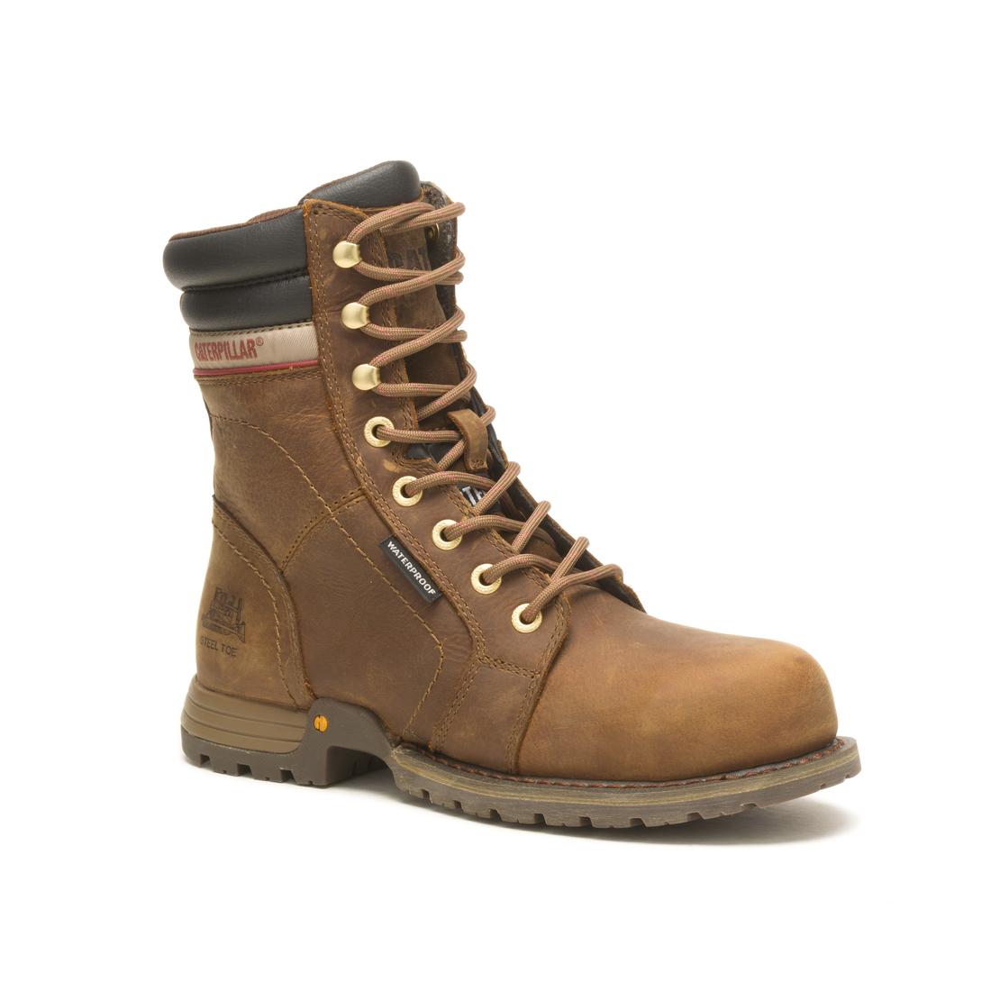 Caterpillar Echo Women’s Steel-Toe Waterproof Work Boot Brown P91575 Medial Image