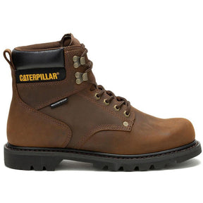 Caterpillar Second Shift Soft-Toe Waterproof Work Boot Dark Brown Profile View