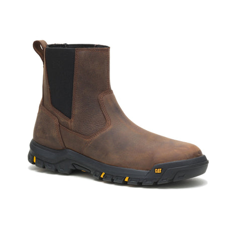 Caterpillar Wheelbase Soft-Toe Chelsea Work Boot Brown P51033 Medial Image