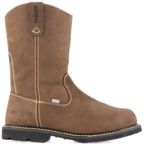 Iron Age Groundbreaker Composite-Toe 11 Inch Int Met Guard Pull-On Work Boot Brown Profile View