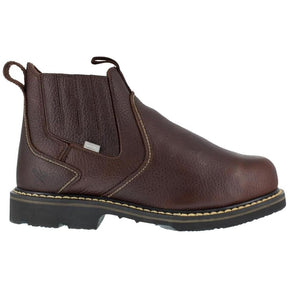 Iron Age Groundbreaker Steel-Toe Slip-On 6 Inch Int Met Guard Work Boot Brown Profile View