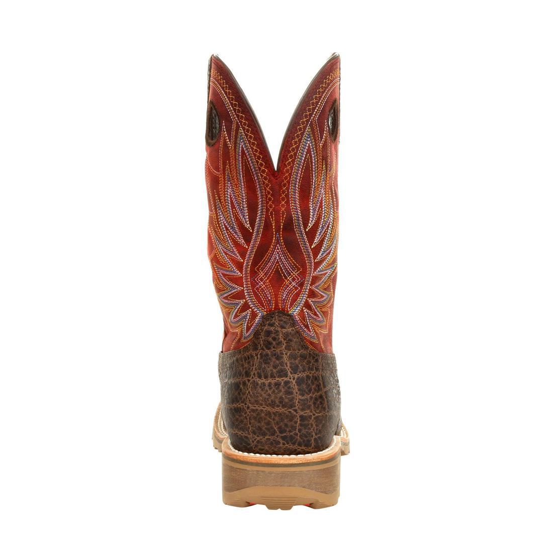 Maverick Pro Steel Toe Waterproof Western Work Boot Safari Elephant And Crimson DDB0301 Heel View