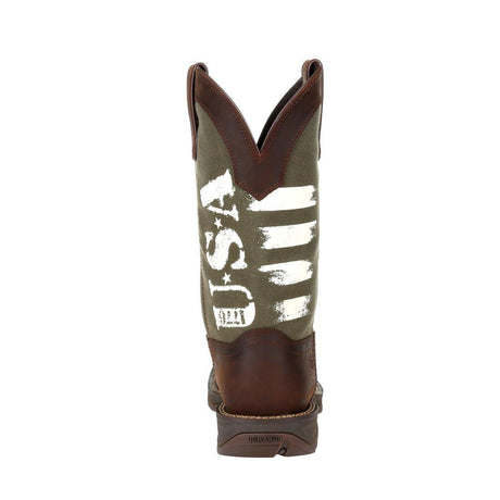 Rebel Army Green USA Print Western Boot DDB0313 Heel View