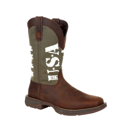 Rebel Army Green USA Print Western Boot DDB0313 Side View