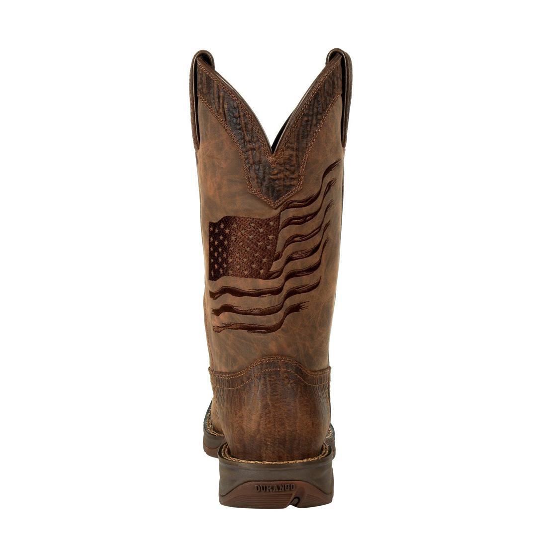 Rebel Brown Distressed Flag Embroidery Western Boot DDB0314 Heel View