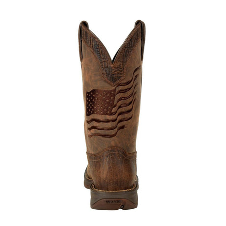 Rebel Brown Distressed Flag Embroidery Western Boot DDB0314 Heel View