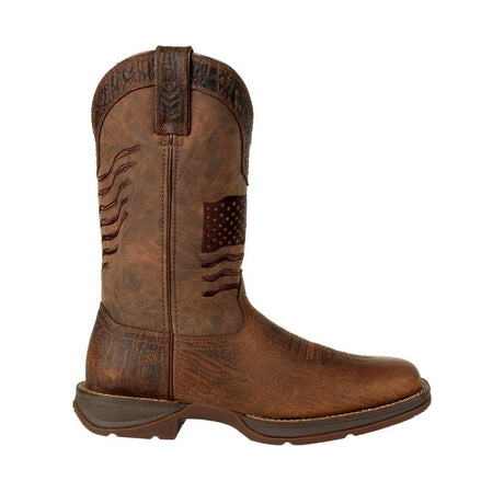 Rebel Brown Distressed Flag Embroidery Western Boot DDB0314 Profile View
