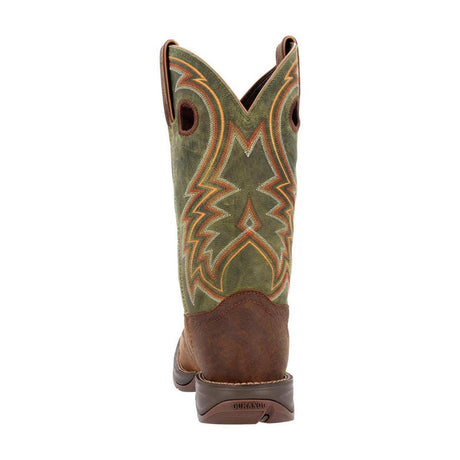 Rebel Dark Chestnut and Hunter Green Western Boot DDB0390 Heel View