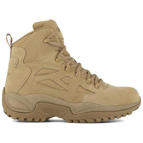 Reebok Work Rapid Response Rb 6 Inch Soft-Toe Side Zip Military Work Boot Desert Tan Profile View