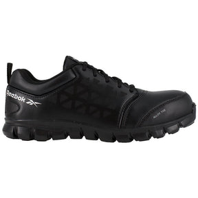 Reebok Work Sublite Cushion Alloy-Toe Athletic Work Shoe Black Leather Profile View