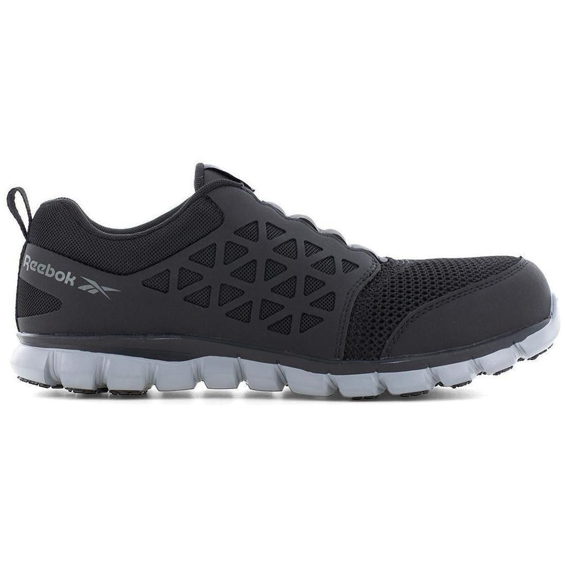 Reebok Work Sublite Cushion Composite Toe Slip‑On Work Shoe – Black Profile View