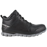 Reebok Work Sublite Cushion Alloy-Toe Mid Cut Athletic Work Boot Leather Black Profile View