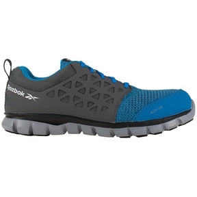 Reebok Work Women's Sublite Cushion Alloy-Toe Athletic Work Shoe Grey/Blue Profile View