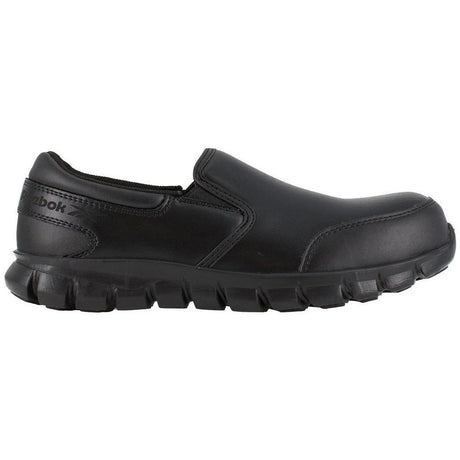 Reebok Work Women's Sublite Cushion Composite-Toe Slip On Athletic Work Shoe Black Profile View