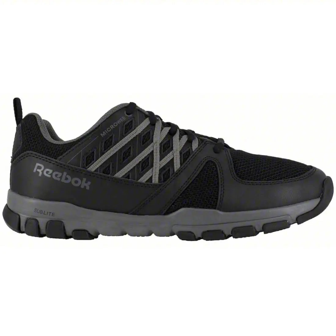 Reebok Work Women's Sublite Steel-Toe Athletic Work Shoe Black/Grey Profile View