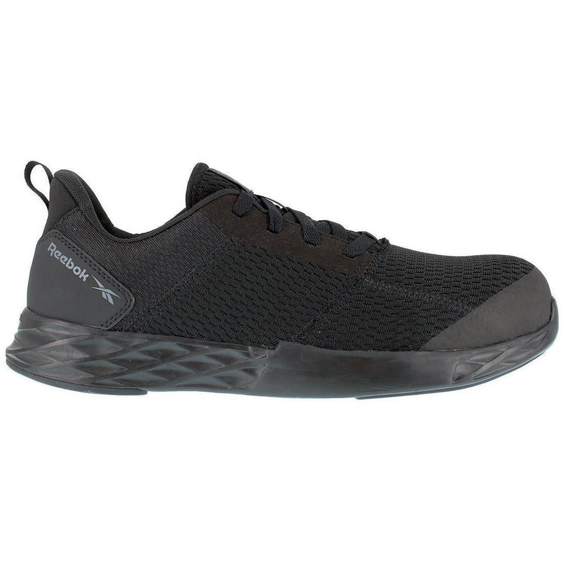 Reebok Work Astroride Strike Composite-Toe Athletic Work Shoe Black Profile View