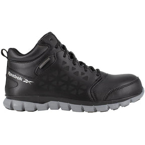 Reebok Work Sublite Cushion Composite-Toe Waterproof Mid-Cut Athletic Work Boot Black Profile View