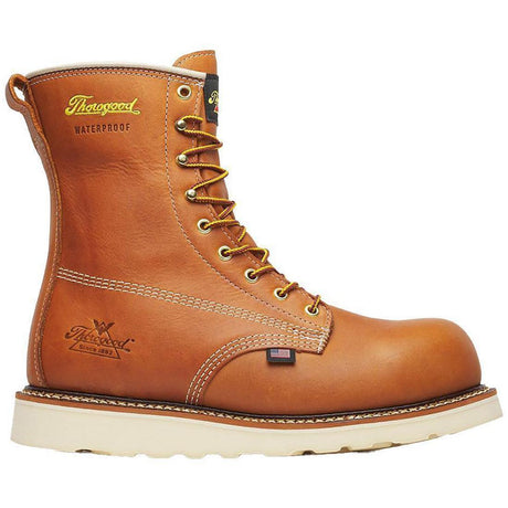 Thorogood American Heritage Waterproof 8" Composite Toe Plain Toe Boot Maxwear Wedge Tobacco Profile View
