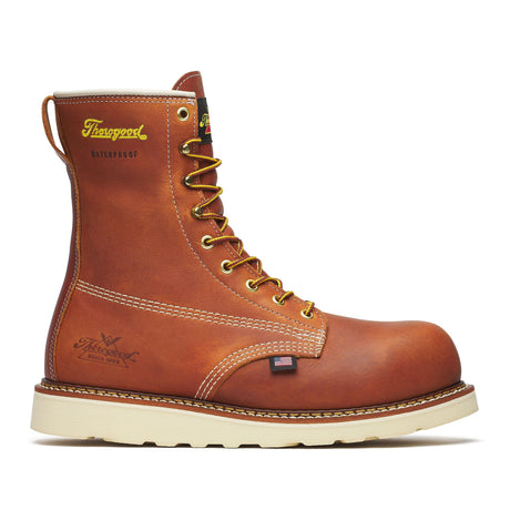Thorogood American Heritage Waterproof 8" Composite Toe Plain Toe Boot Maxwear Wedge Tobacco side view