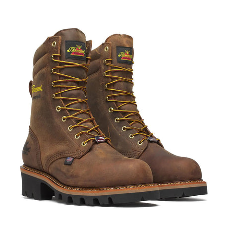 Thorogood Logger Series 9" Steel Toe Waterproof Boot Brown Stud Horse Medial View
