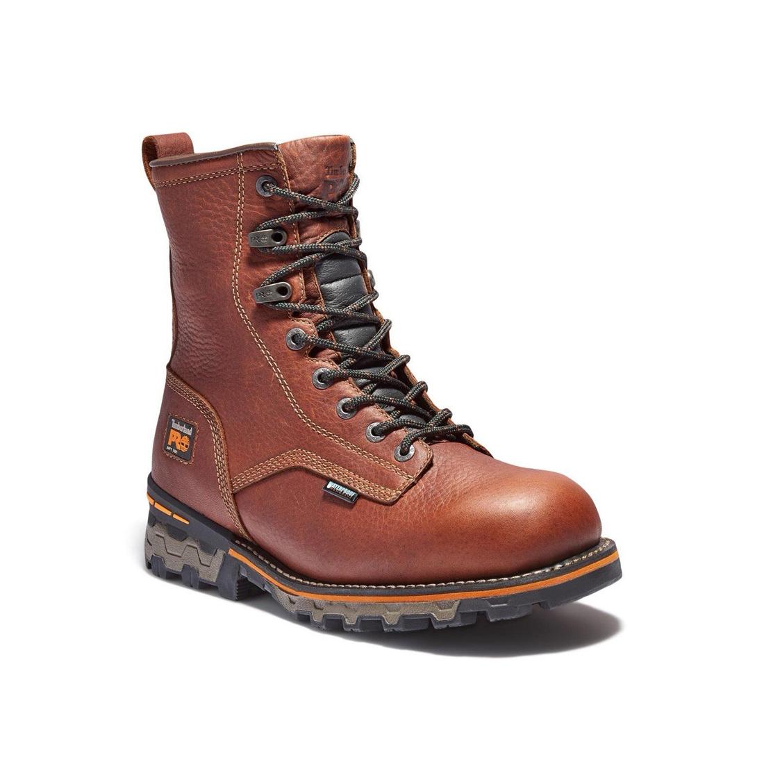 Timberland Pro Boondock 8 Inch Soft-Toe Waterproof Work Boot Medium Brown Medial View
