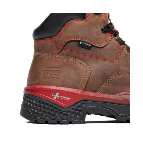 Timberland Pro Booshog 6 Inch Composite-Toe Waterproof PR Work Boot Red Brown Upper Detail View