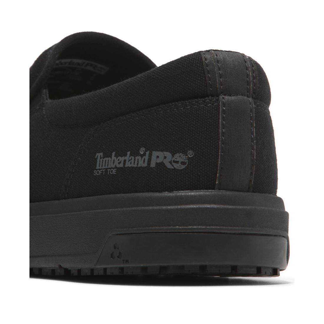 Timberland Pro Burbank Soft-Toe Slip-on Shoe Black Upper Detail View