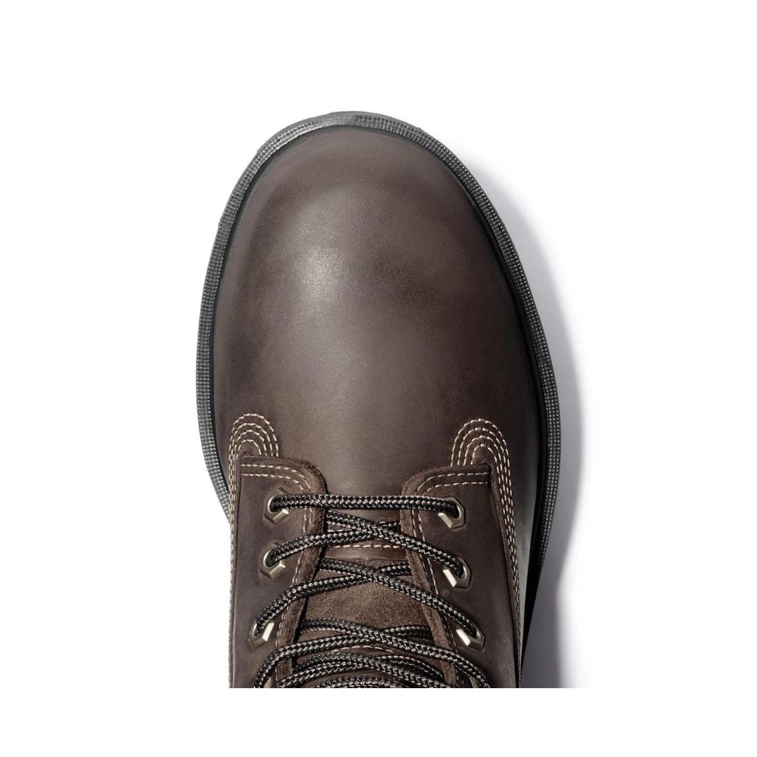 Timberland Pro Direct Attach 6 Inch Steel-Toe Waterproof Ins 200G Work Boot Dark Brown Top View Detail