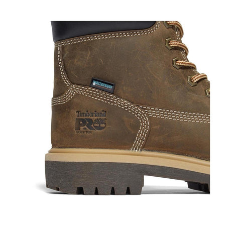 Timberland Pro Women's Direct Attach 6 Inch Soft Toe Waterproof Ins 200G Boot Brown Upper Detail View