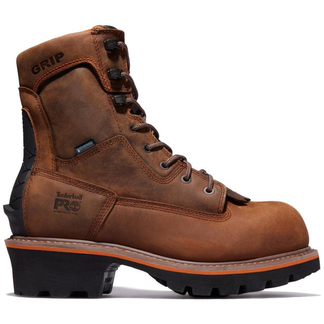 Timberland Pro Evergreen 8 Inch Composite-Toe Waterproof Logger Work Boot Brown Profile View
