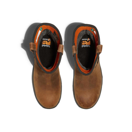 Timberland Pro Helix HD Composite-Toe Waterproof Pull-On Work Boot Brown Upper Detail View