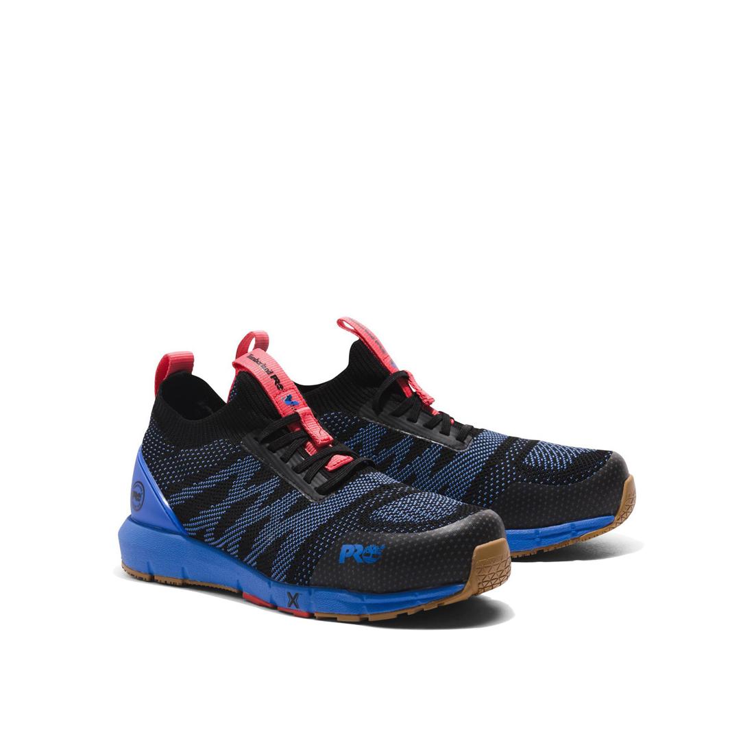 Timberland Pro Women's Radius Knit Composite-Toe Work Shoe Black/Blue Angled View