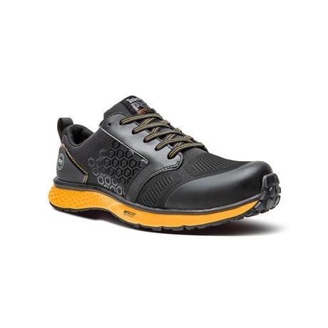 Timberland Pro Reaxion Composite-Toe Work Shoe Black\Orange Angled View
