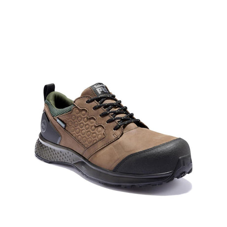 Timberland Pro Reaxion Composite-Toe Waterproof Work Shoe Brown Angled View