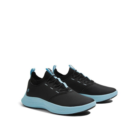 Timberland Pro Women's Solace Max Soft-Toe Slip-On Shoe Black/Blue Angled View