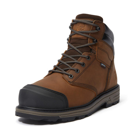 Timberland Pro Tasker 6 Inch Alloy Toe Waterproof Work Boots Brown A2QSE lateral angled image