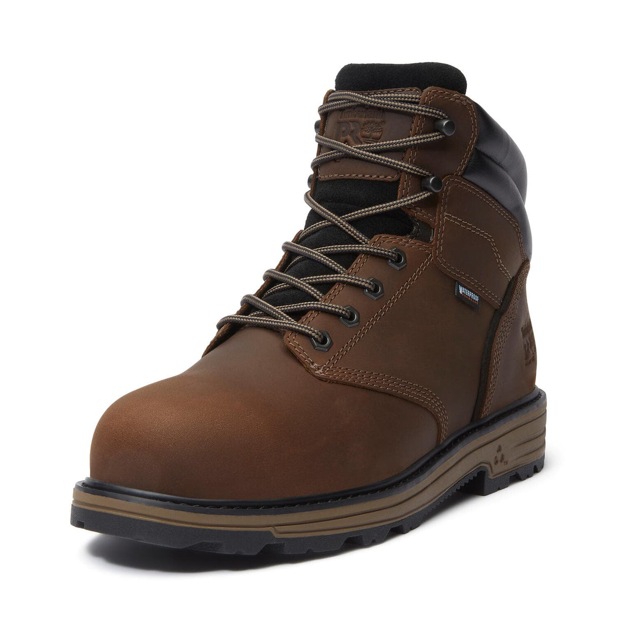 Timberland Pro Tasker 6 Inch Alloy Toe Waterproof Work Boots Brown A43FG Lateral Angle Image