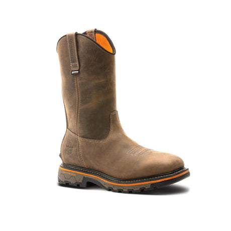 Timberland Pro True Grit Soft-Toe Waterproof Pull-On Boot Brown Angled View