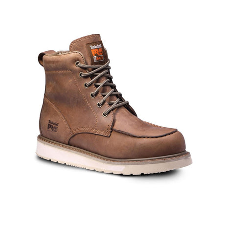 Timberland Pro Wedge 6 Inch Soft-Toe Moc Toe Boot Brown Angled View