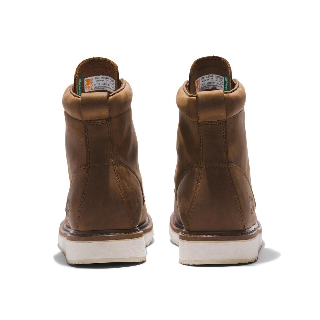 Timberland Pro Wedge 6 Inch Soft-Toe Moc Toe Boot Brown Heel-Back View