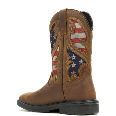 Wolverine Rancher Flag Soft-Toe Pull-On Wellington Work Boot Brown W250070 Heel Image