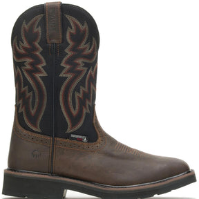 Wolverine Rancher Soft-Toe Waterproof Pull-On Wellington Work Boot Black/Brown Profile View