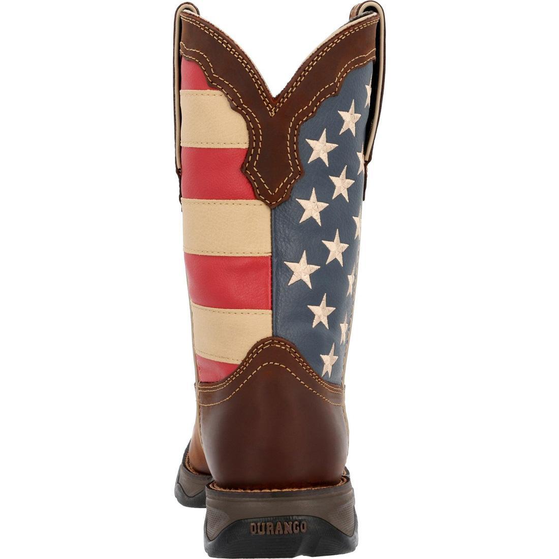 Women’s Lady Rebel by Durango Patriotic Pull-On Western Flag Boot RD4414 Heel View