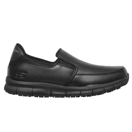 Skechers Work Women's Nampa Slip-on Annod Relaxed Fit Slip Resistant Shoe Black Profile View